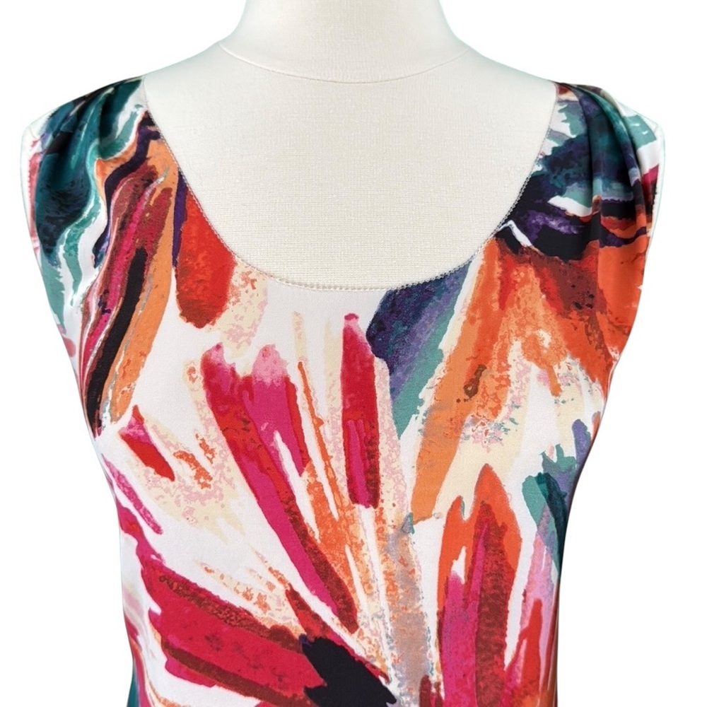 Ann Taylor Floral Watercolor Print Artsy Dressy Boho Tie Back Sleeveless Blouse - Picture 2 of 16